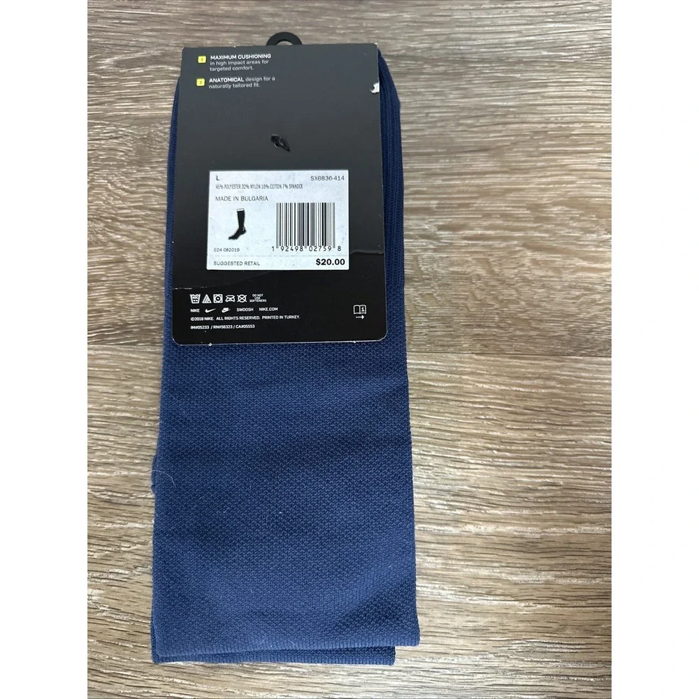 Nike MatchFit Knee High Soccer Socks Dri-FIT Cushioned Navy Large NWT